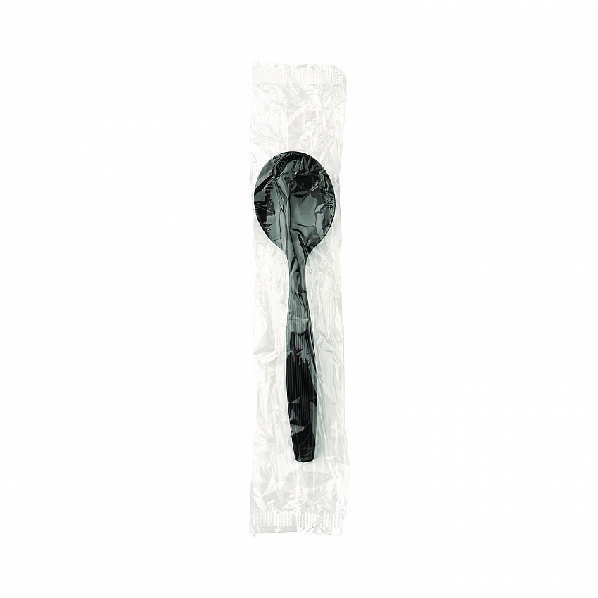 Individually Wrapped Heavyweight Soup Spoons, 5.75", Plastic, Black, 1,000/Carton (SH53C7)