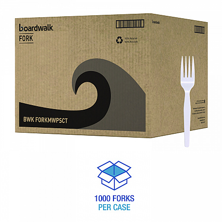 Mediumweight Polystyrene Cutlery, Fork, Plastic, White, 100/Box, 10 Boxes/Carton (FORKMWPSCT)