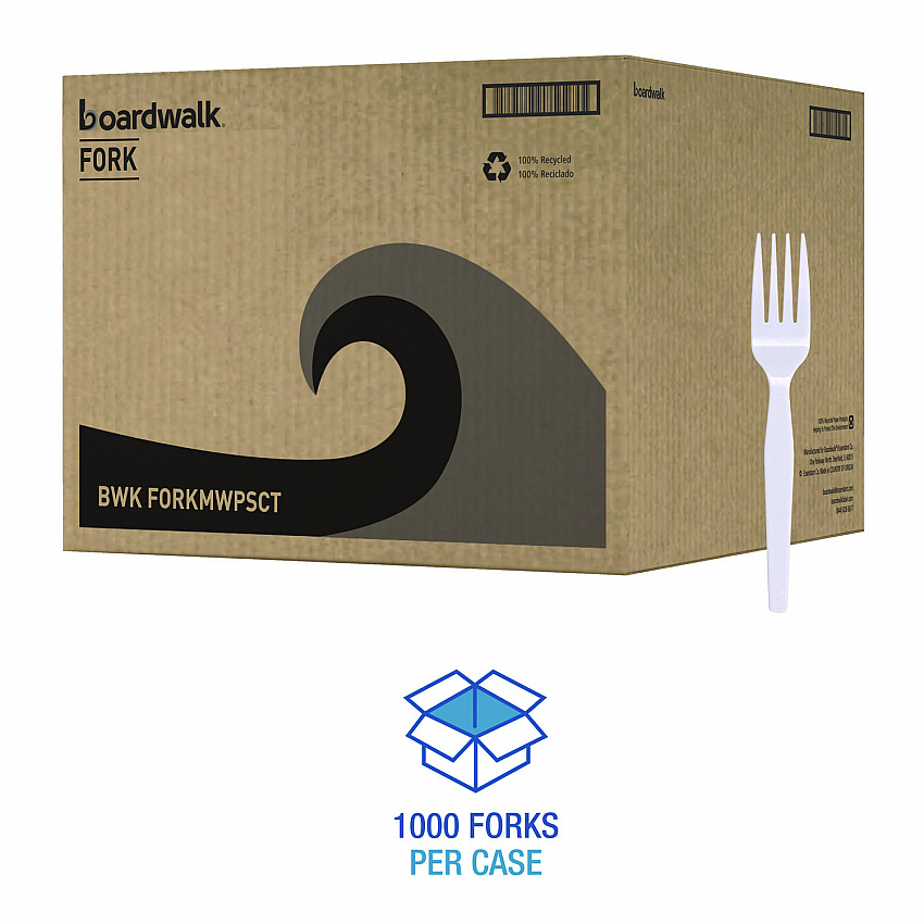 Mediumweight Polystyrene Cutlery, Fork, Plastic, White, 100/Box, 10 Boxes/Carton (FORKMWPSCT)
