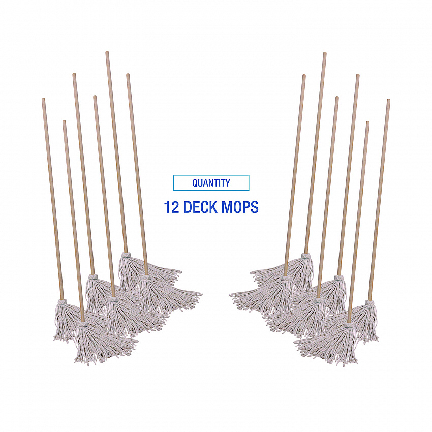 Handle/Deck Mops, #20 White Cotton Head, 54" Natural Wood Handle (120C)