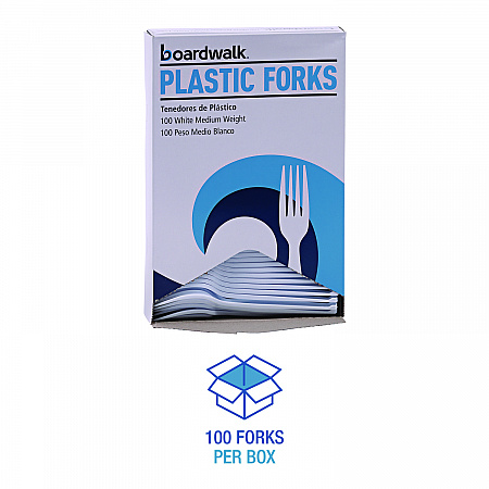 Mediumweight Polystyrene Cutlery, Fork, Plastic, White, 100/Box, 10 Boxes/Carton (FORKMWPSCT)
