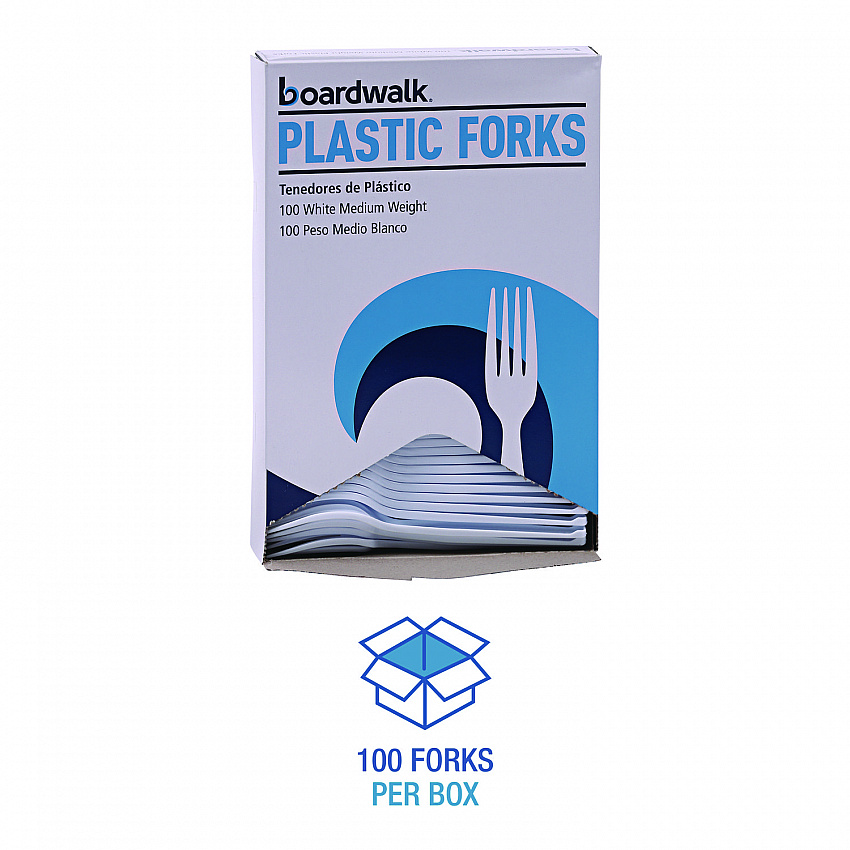 Mediumweight Polystyrene Cutlery, Fork, Plastic, White, 100/Box, 10 Boxes/Carton (FORKMWPSCT)
