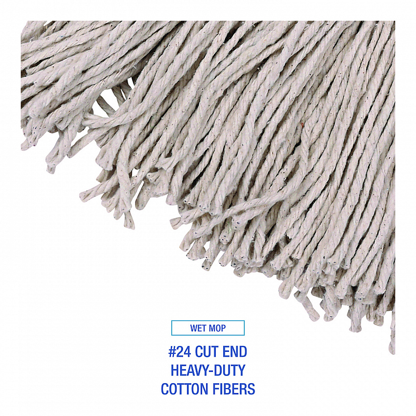 Cotton Cut End Mop Kit, #24 Natural Cotton Head, 60" Yellow Metal/Plastic Handle (5324C)