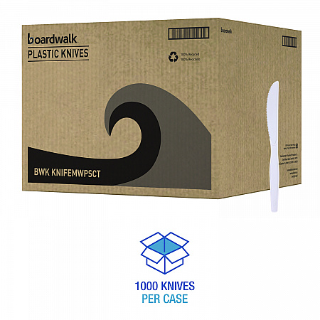 Mediumweight Polystyrene Cutlery, Knife, Plastic, White, 100/Box, 10 Boxes/Carton (KNIFEMWPSCT)