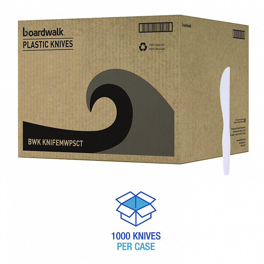 Mediumweight Polystyrene Cutlery, Knife, Plastic, White, 100/Box, 10 Boxes/Carton (KNIFEMWPSCT)