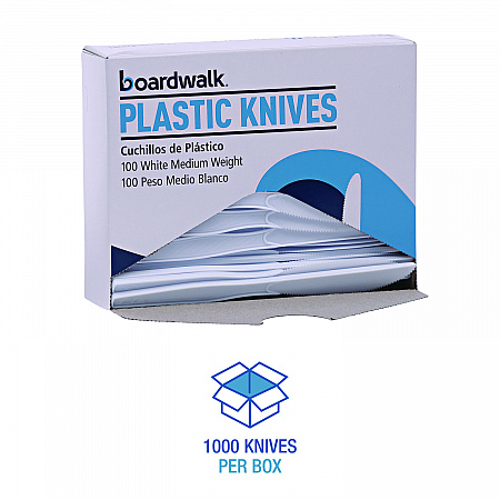 Mediumweight Polystyrene Cutlery, Knife, Plastic, White, 100/Box, 10 Boxes/Carton (KNIFEMWPSCT)