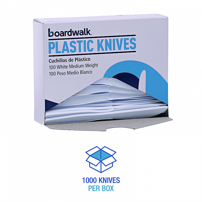 Mediumweight Polystyrene Cutlery, Knife, Plastic, White, 100/Box, 10 Boxes/Carton (KNIFEMWPSCT)