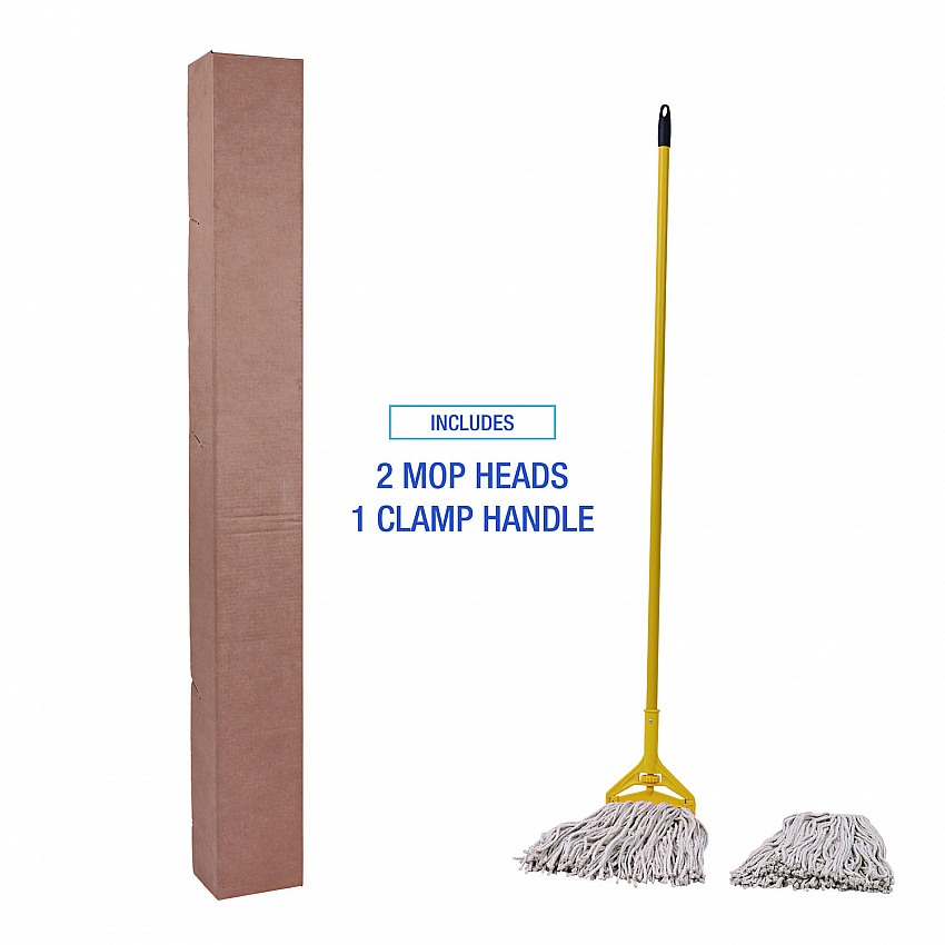 Cotton Cut End Mop Kit, #24 Natural Cotton Head, 60" Yellow Metal/Plastic Handle (5324C)