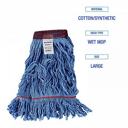 Cotton Mop Heads, Cotton/Synthetic, Large, Looped End, Wideband, Blue, 12/Carton (LM30311L)