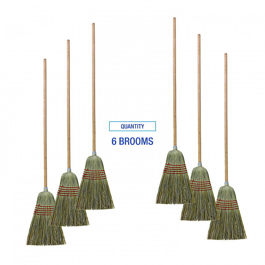 Corn/Fiber Brooms, Corn/Yucca Bristles, 53.5" Overall Length, Natural, 6/Carton (BR10004)