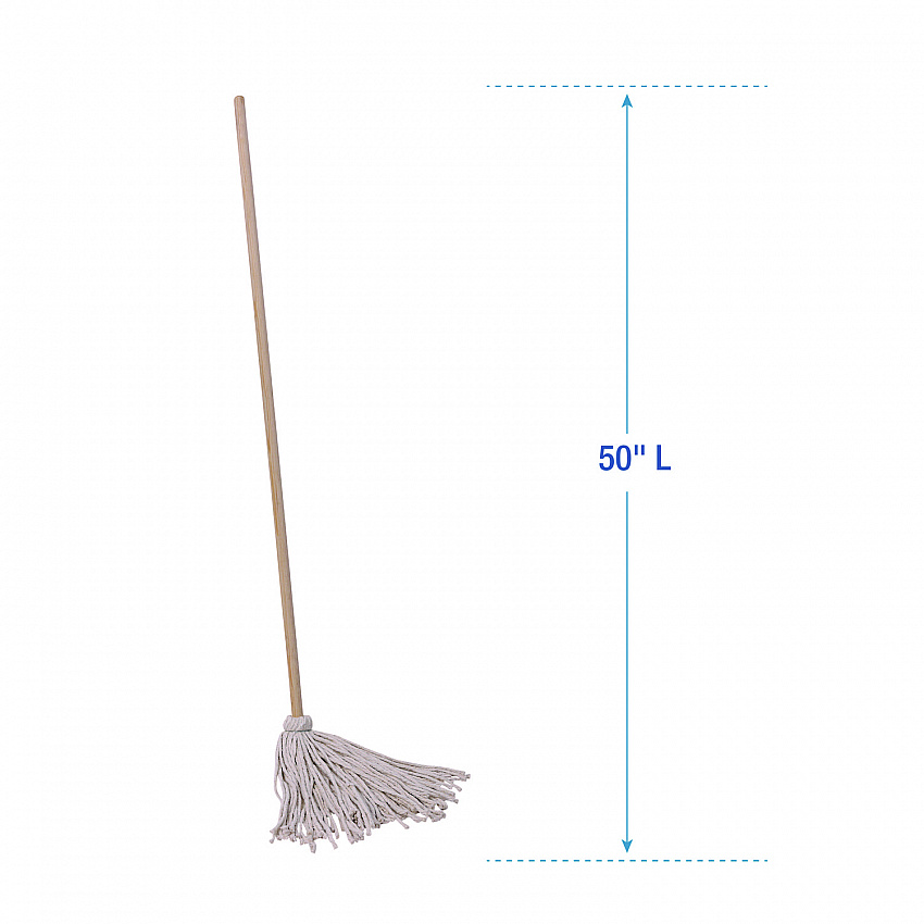 Cotton Deck Mop, #16 White Cotton Head, 50" Wood Handle, 12/Carton (CD50016S)