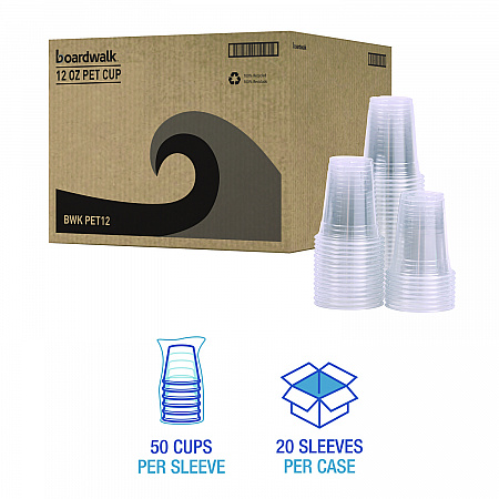 Clear Plastic PET Cups, 12 oz, 50/Sleeve, 20 Sleeves/Carton (PET12)