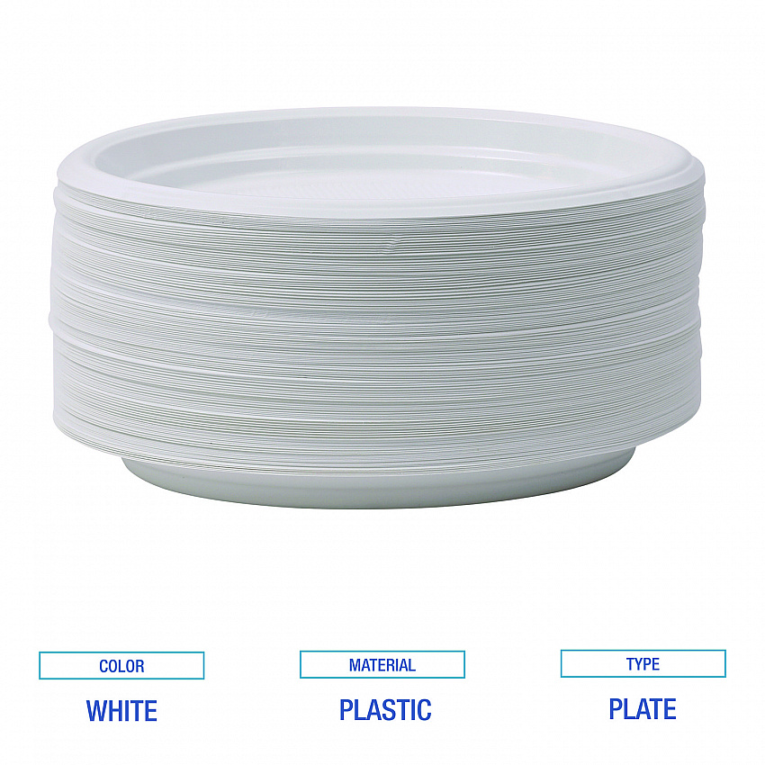 Hi-Impact Plastic Dinnerware, Plate, 9" dia, White, 500/Carton (PLTHIPS9WH)