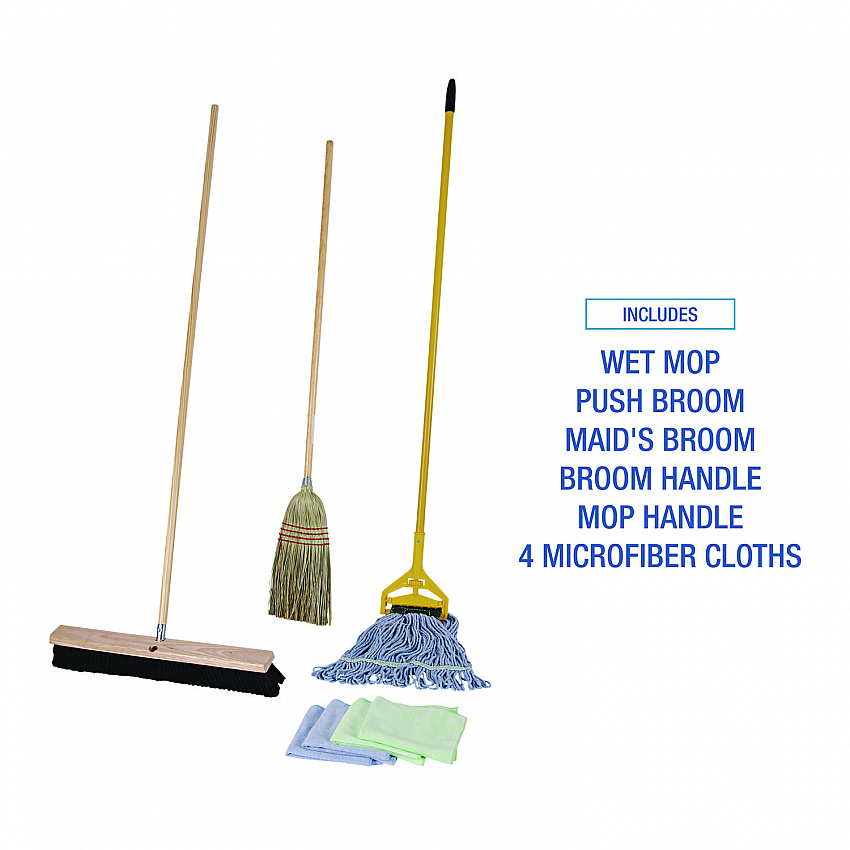 Cleaning Kit, Medium Blue Cotton/Rayon/Synthetic Head, 60" Natural/Yellow Wood/Metal Handle (CLEANKIT)