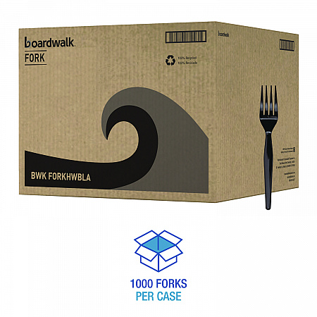 Heavyweight Polystyrene Cutlery, Fork, Plastic, Black, 1,000/Carton (FORKHWBLA)