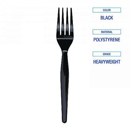 Heavyweight Polystyrene Cutlery, Fork, Plastic, Black, 1,000/Carton (FORKHWBLA)