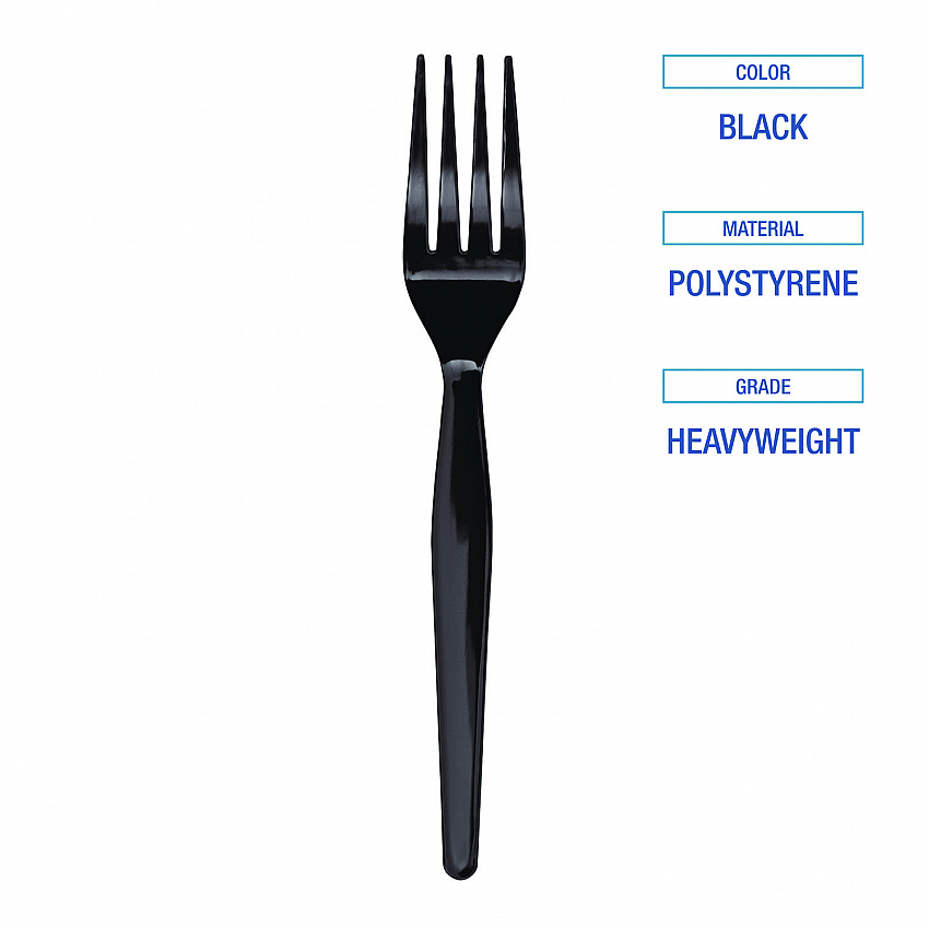 Heavyweight Polystyrene Cutlery, Fork, Plastic, Black, 1,000/Carton (FORKHWBLA)