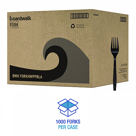 Heavyweight Polypropylene Cutlery, Fork, Plastic, Black, 1,000/Carton (FORKHWPPBLA)