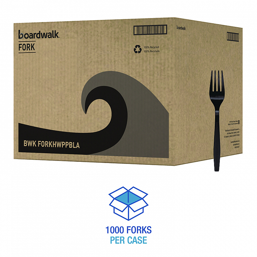 Heavyweight Polypropylene Cutlery, Fork, Plastic, Black, 1,000/Carton (FORKHWPPBLA)