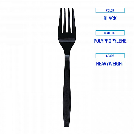 Heavyweight Polypropylene Cutlery, Fork, Plastic, Black, 1,000/Carton (FORKHWPPBLA)