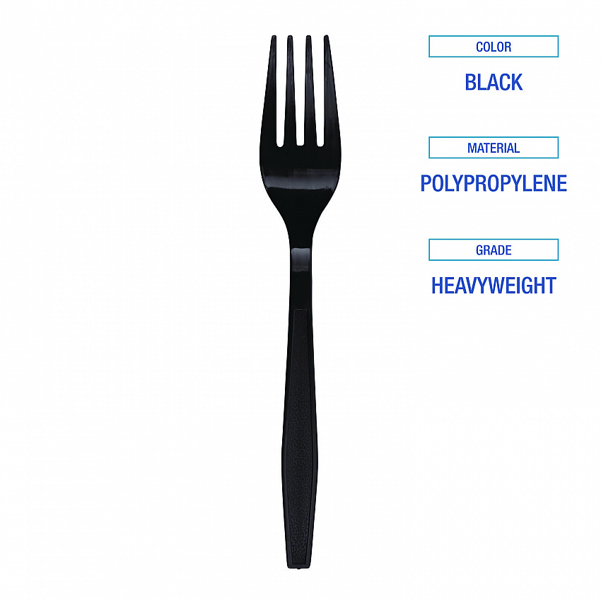 Heavyweight Polypropylene Cutlery, Fork, Plastic, Black, 1,000/Carton (FORKHWPPBLA)