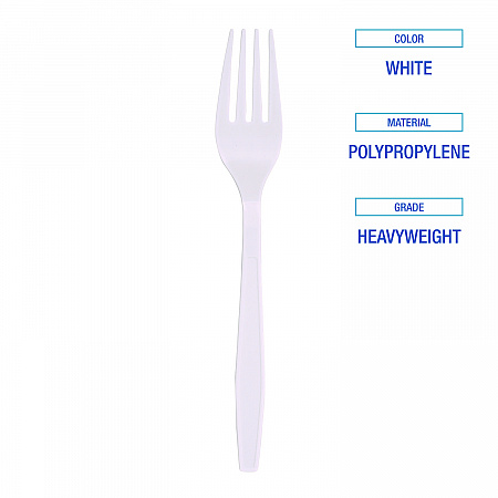 Heavyweight Polypropylene Cutlery, Fork, Plastic, White, 1,000/Carton (FORKHWPPWH)