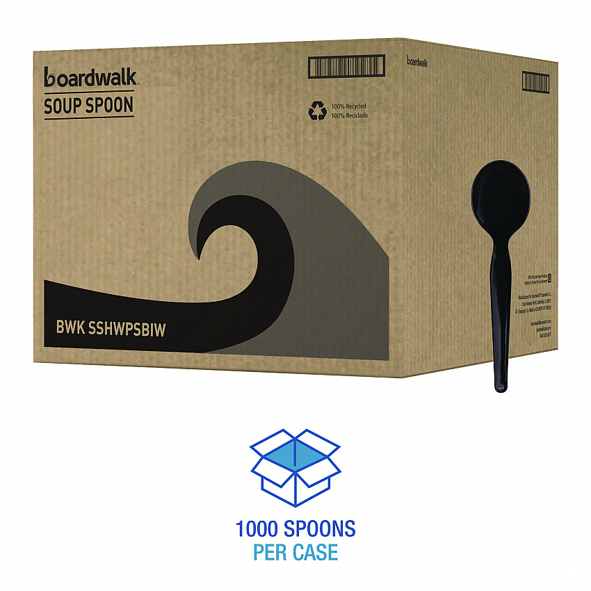 Heavyweight Wrapped Polystyrene Cutlery, Soup Spoon, Plastic, Black, 1,000/Carton (SSHWPSBIW)