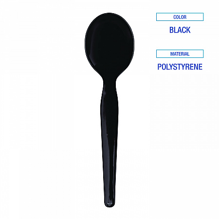 Heavyweight Wrapped Polystyrene Cutlery, Soup Spoon, Plastic, Black, 1,000/Carton (SSHWPSBIW)