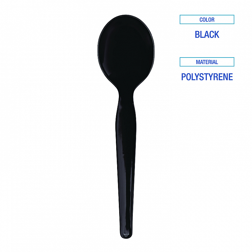 Heavyweight Wrapped Polystyrene Cutlery, Soup Spoon, Plastic, Black, 1,000/Carton (SSHWPSBIW)