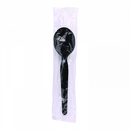 Heavyweight Wrapped Polystyrene Cutlery, Soup Spoon, Plastic, Black, 1,000/Carton (SSHWPSBIW)