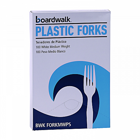 Mediumweight Polystyrene Cutlery, Fork, Plastic, White, 100/Box, 10 Boxes/Carton (FORKMWPSCT)