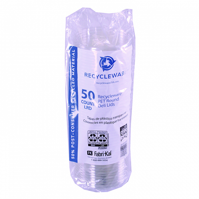 Recycleware Round Deli Container Lids, Flat Plug Fit, Clear, Plastic, 500/Carton (LRD)