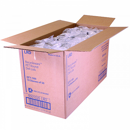Recycleware Round Deli Container Lids, Flat Plug Fit, Clear, Plastic, 500/Carton (LRD)