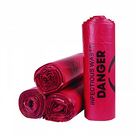 Institutional Low-Density Can Liners, Infectious Waste Biohazard, 33 gal, 1.3 mil, 33 x 39, Red, Interleaved, 25/RL, 6 RL/CT (SL3339R)