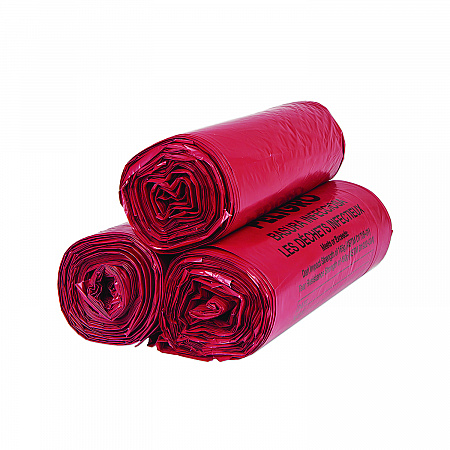Institutional Low-Density Can Liners, Infectious Waste Biohazard, 33 gal, 1.3 mil, 33 x 39, Red, Interleaved, 25/RL, 6 RL/CT (SL3339R)
