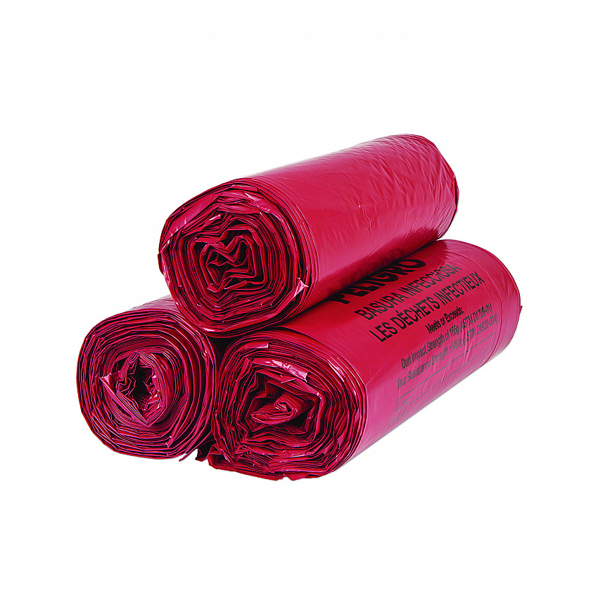 Institutional Low-Density Can Liners, Infectious Waste Biohazard, 33 gal, 1.3 mil, 33 x 39, Red, Interleaved, 25/RL, 6 RL/CT (SL3339R)