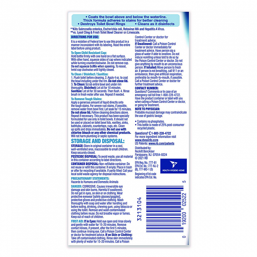 Disinfectant Toilet Bowl Cleaner, Atlantic Fresh Scent, 24 oz Angle-Neck Bottle, 9/Carton (98012)