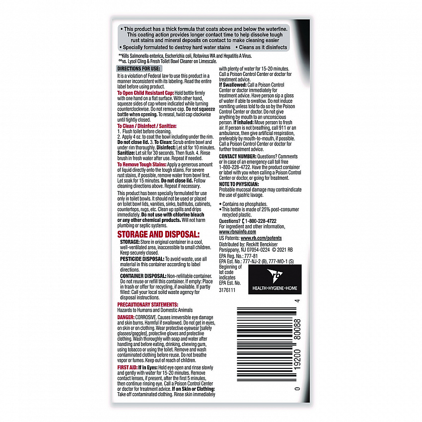 Disinfectant Toilet Bowl Cleaner w/Lime/Rust Remover, Atlantic Fresh Scent, 24 oz Angle-Neck Bottle (98013EA)