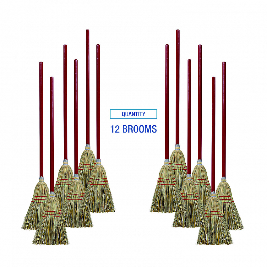 Corn/Fiber Brooms, Corn/Synthetic Fiber Bristles, 36" Overall Length, Gray/Natural, 12/Carton (BR10016)
