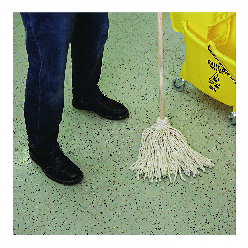 Cotton Deck Mop, #16 White Cotton Head, 50" Wood Handle, 12/Carton (CD50016S)