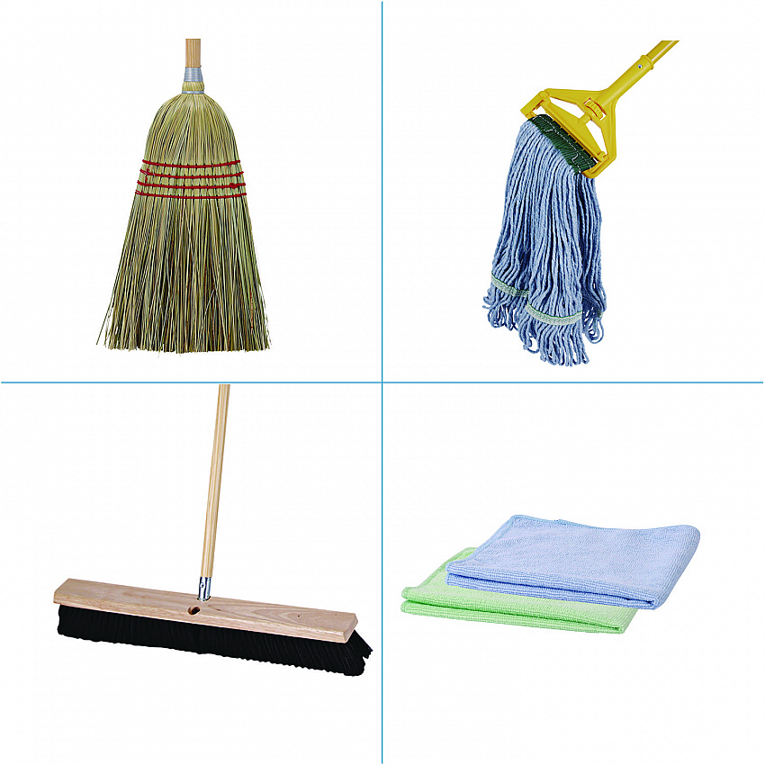 Cleaning Kit, Medium Blue Cotton/Rayon/Synthetic Head, 60" Natural/Yellow Wood/Metal Handle (CLEANKIT)