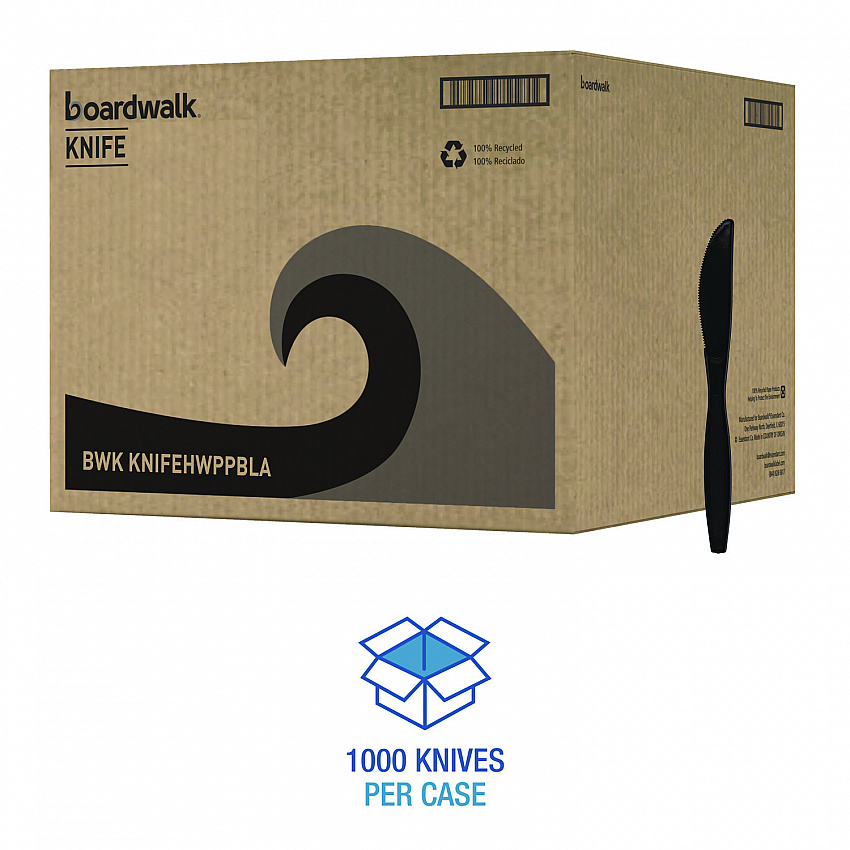 Heavyweight Polypropylene Cutlery, Knife, Plastic, Black, 1,000/Carton (KNIFEHWPPBLA)