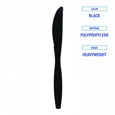 Heavyweight Polypropylene Cutlery, Knife, Plastic, Black, 1,000/Carton (KNIFEHWPPBLA)