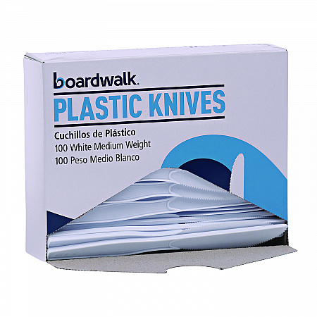 Mediumweight Polystyrene Cutlery, Knife, Plastic, White, 100/Box, 10 Boxes/Carton (KNIFEMWPSCT)