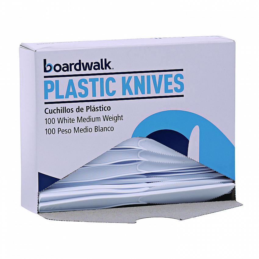 Mediumweight Polystyrene Cutlery, Knife, Plastic, White, 100/Box, 10 Boxes/Carton (KNIFEMWPSCT)