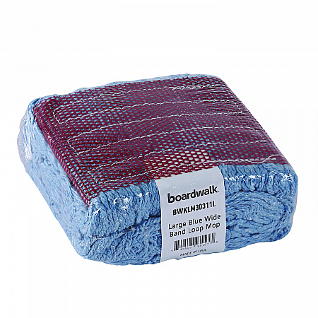 Cotton Mop Heads, Cotton/Synthetic, Large, Looped End, Wideband, Blue, 12/Carton (LM30311L)