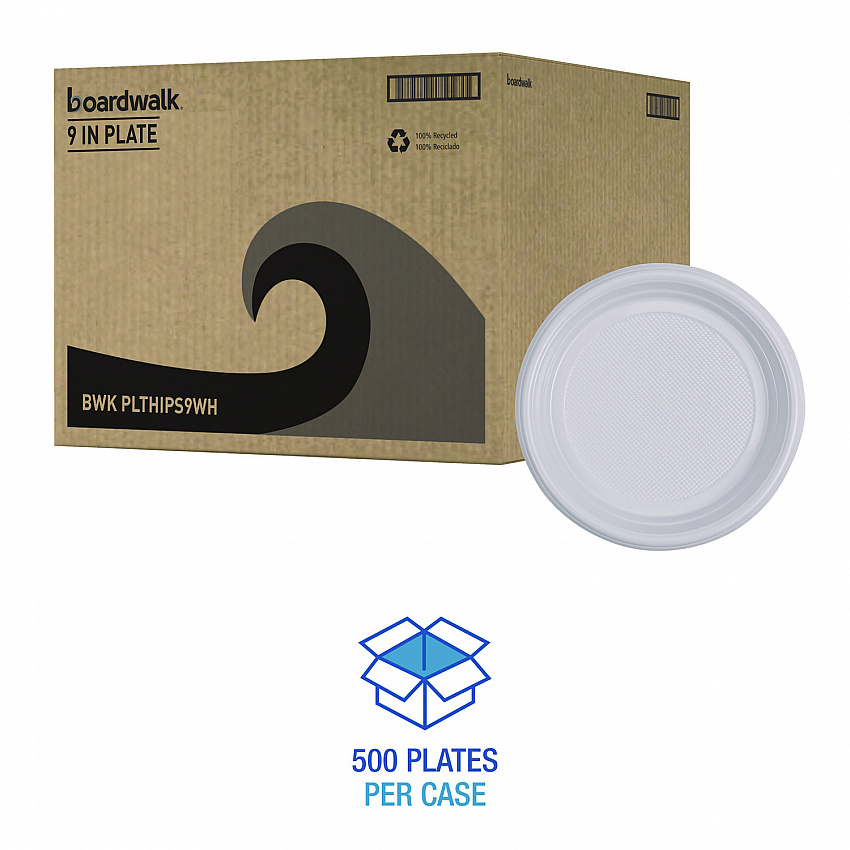 Hi-Impact Plastic Dinnerware, Plate, 9" dia, White, 500/Carton (PLTHIPS9WH)