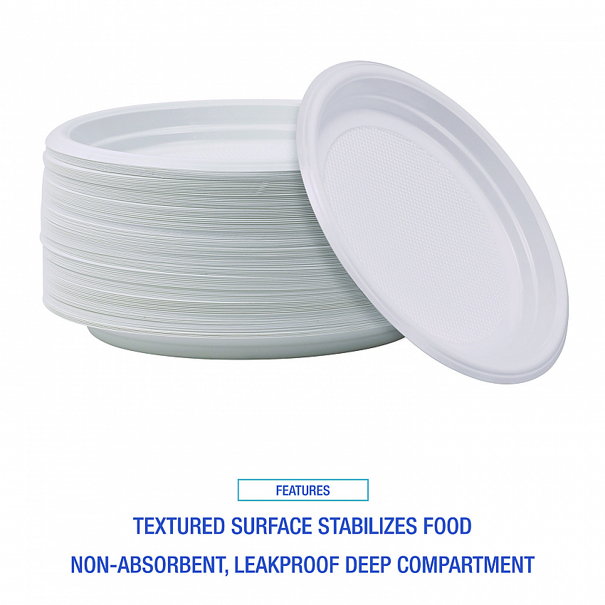 Hi-Impact Plastic Dinnerware, Plate, 9" dia, White, 500/Carton (PLTHIPS9WH)