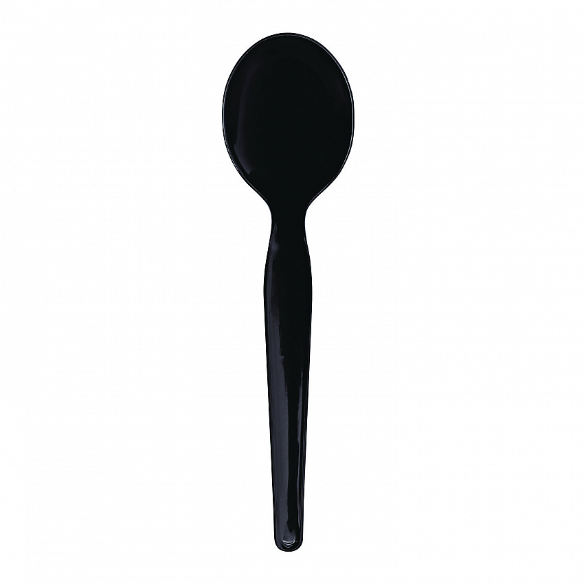 Heavyweight Wrapped Polystyrene Cutlery, Soup Spoon, Plastic, Black, 1,000/Carton (SSHWPSBIW)