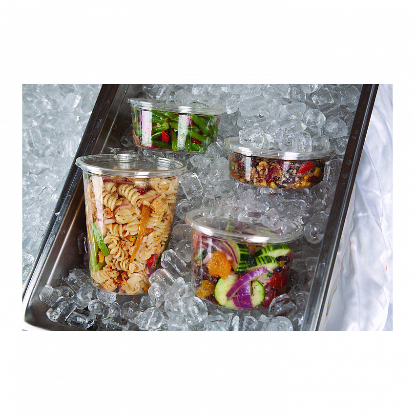 Renewable and Compostable Round Deli Containers, 16 oz, 4.63" Diameter x 3.06" h, Clear, Plastic, 50/Pack, 10 Packs/Carton (EPRDP16)